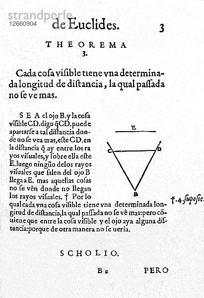 Illustrierte Seite Perspektive und Spekulation  Werk der Geometrie geschrieben in 1585 von Euklid.