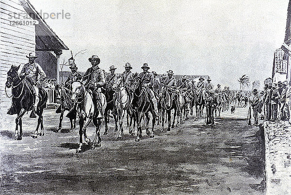 Kuba-Krieg  Spanische Truppen reiten von einer Expedition zurück  Stich  1897.