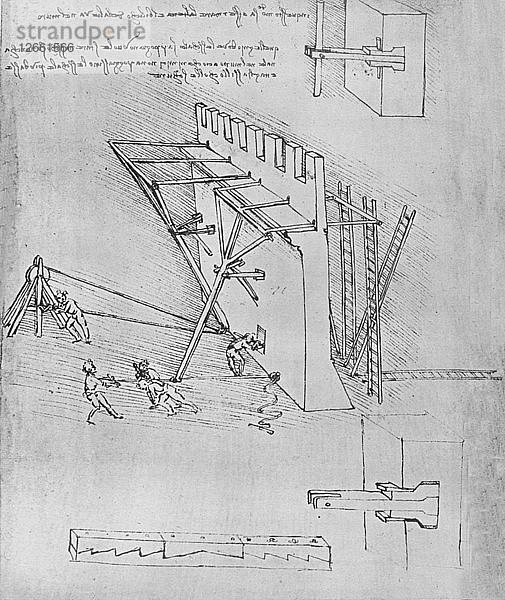 Vorrichtung zum Abwehren von Steigleitern  um 1480 (1945). Künstler: Leonardo da Vinci.
