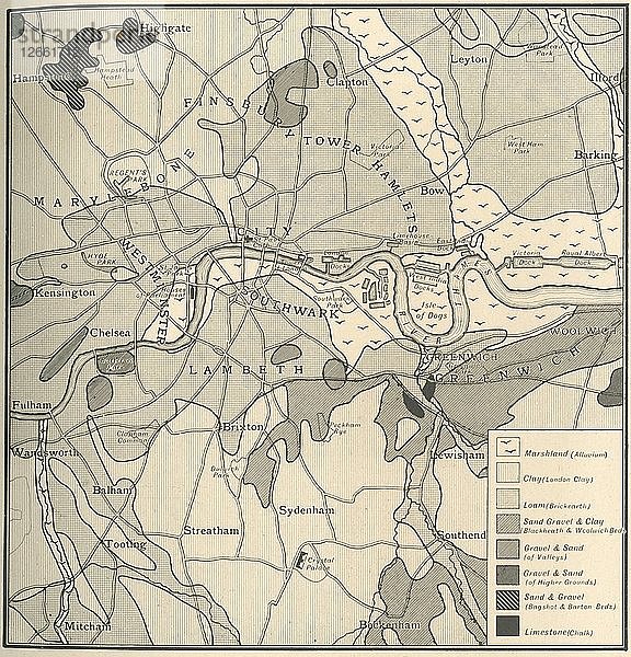 Geologische Karte der Umgebung von London  1908. Künstler: Unbekannt.