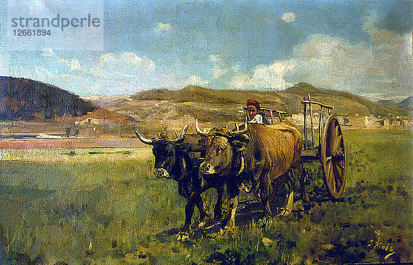 Landschaft mit pflügenden Kühen  von Joan Pinós.