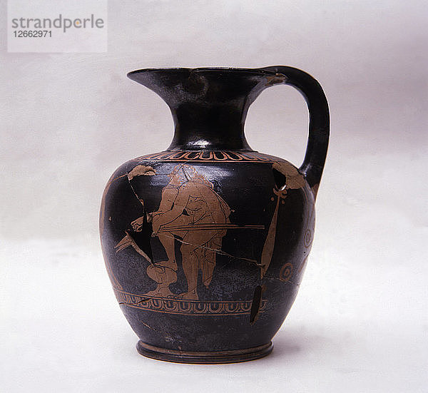 Oinoche der attischen rotfigurigen Keramik  Theseus zwischen zwei Kriegern  in der iberischen Nekropole von A?