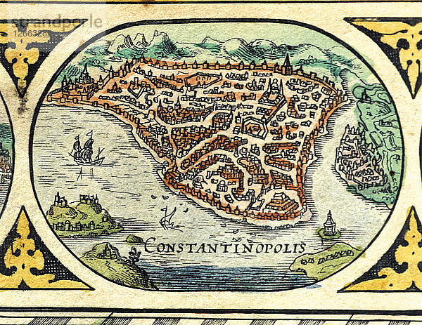 Konstantinopel  kolorierter Kupferstich aus dem Buch Le Theatre du monde oder Nouvel Atlas  1645  cr?