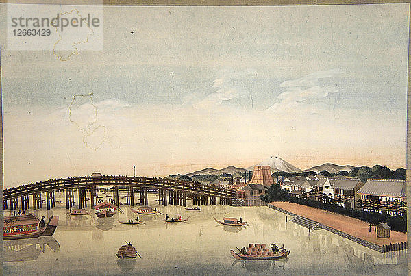 Blick auf den Ryogokubashi über den Sumidagawa-Fluss in Edo  1823-1829.