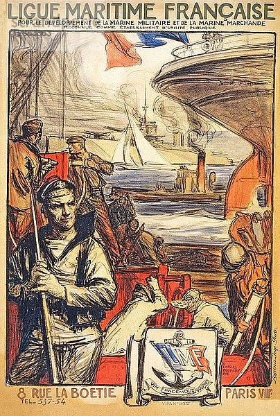 Plakat zur Sensibilisierung für die Ligue Maritime Franciase  1918.