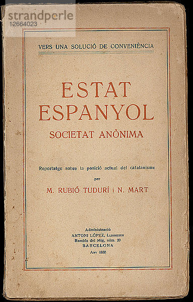 Umschlag des Buches Estat Espanyol Societat Anònima von M. Rubió Tudurí. Barcelona  1930.