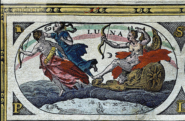 Der Mond  kolorierter Kupferstich aus dem Buch Le Theatre du monde oder Nouvel Atlas  1645  erstellt ?