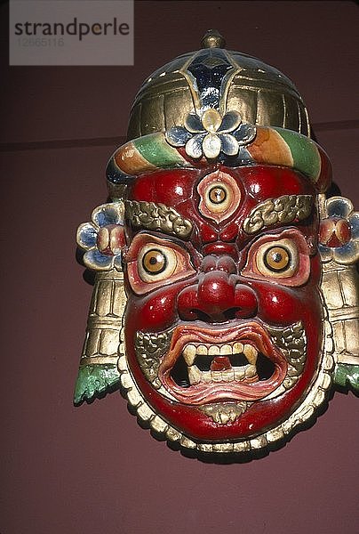Maske des Kriegs- und Berggottes  Kangchendzonga  Sikkim  Himalaya. Künstler: Unbekannt.