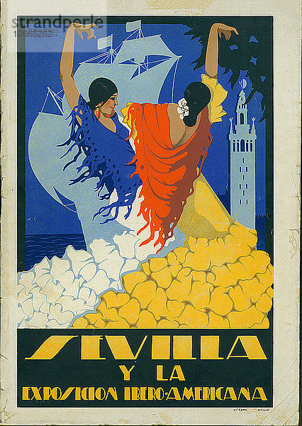 Plakat  das in der Zeitschrift für die Iberoamerikanische Ausstellung 1929-30 in Sevilla veröffentlicht wurde. Zeichnung von?