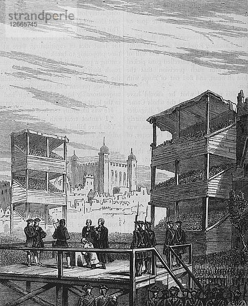 Hinrichtung von Lord Derwentwater auf dem Tower Hill (nach einem alten Druck)  24. Februar 1716  (um 1880). Künstler: Unbekannt.