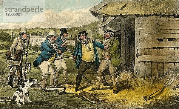Squire Cheatums Keeper greift den Mörder von Old Tom an  1838. Künstler: Henry Thomas Alken.