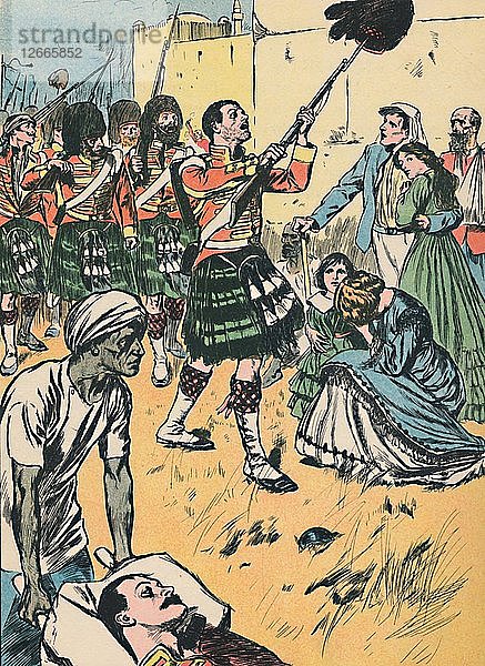 Die Highlanders beim Einzug in Lucknow  um 1907. Künstler: Unbekannt.