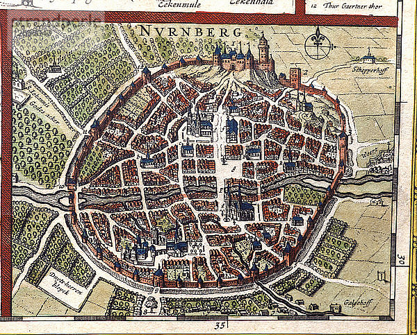 Nürnberg  kolorierter Kupferstich aus dem Buch Le Theatre du monde oder Nouvel Atlas  1645  erstellt?