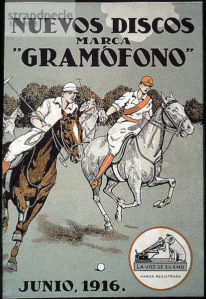 Werbeplakat für La voz de su amo  Titelseite des Katalogs mit den neuen Schallplatten. Juni  1916.