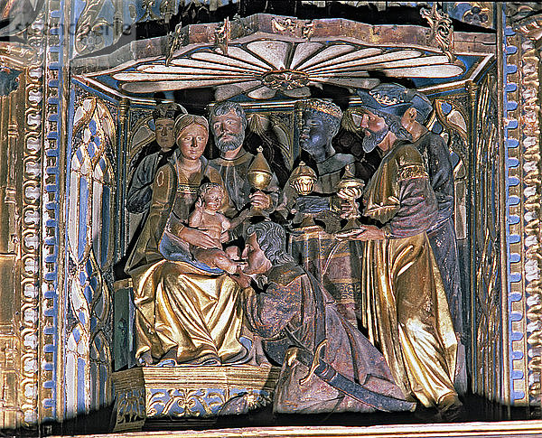Epiphanie  Detail des Hauptaltars der Kirche Santa Maria la Mayor. Altarbild der spanischen ?