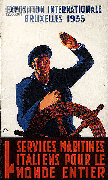 Fremdenverkehrsbroschüre für die italienischen Schifffahrtsdienste. Internationale Ausstellung von Brüssel  1935.