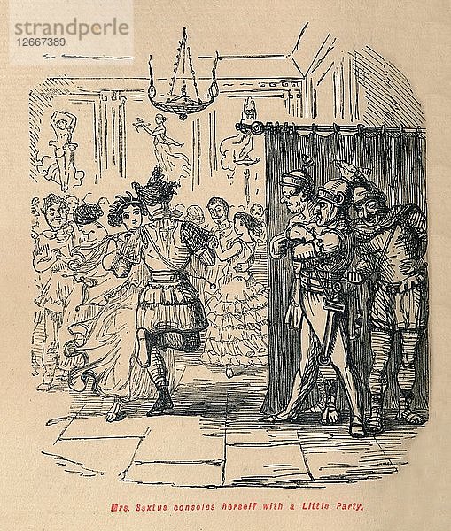 Frau Sextus tröstet sich mit einer kleinen Party  1852. Künstler: John Leech.
