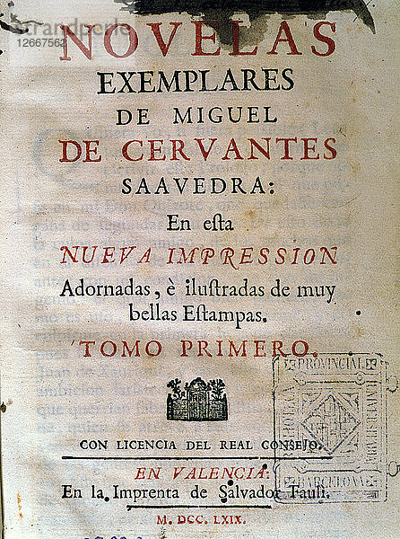Novelas Ejemplares (Exemplarische Romane) von Miguel de Cervantes  Band I  Einband  Druck Salvador?
