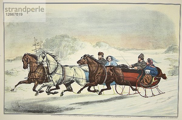 Das Schlittenrennen  pub. 1859  Currier & Ives (Farblithographie)
