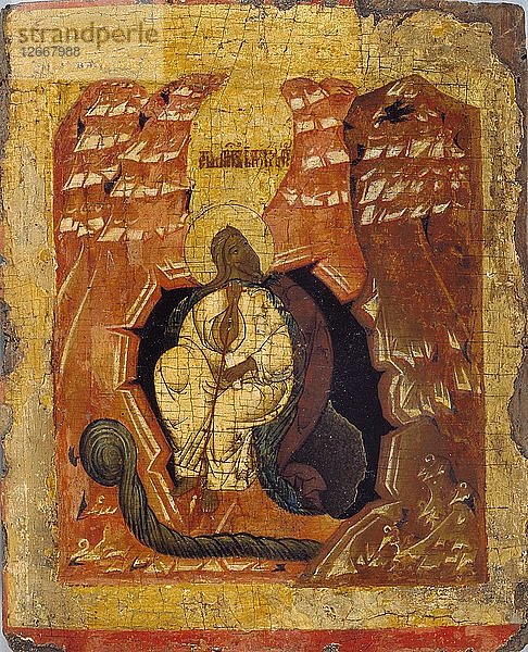 Ikone des Elias  der von einer Krähe gefüttert wird  15. bis 16. Jahrhundert (1401-1600). Künstler: Unbekannt.