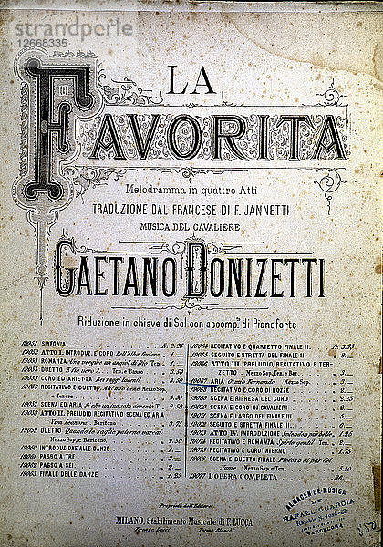 Titelbild der Partitur der Oper The Favourite von Gaetano Donizetti.
