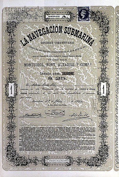 Dokument von 25 duros (spanische Münze) der Serie A der Gesellschaft La Navegación Submarina  constituiert?