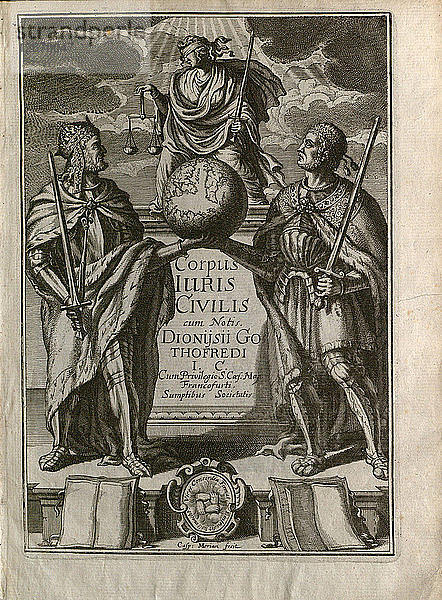 Justinianus Corpus Iuris Civilis (Corpus des Zivilrechts). Frontispiz  1663.