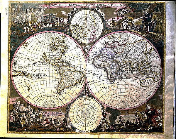Weltkarte im Atlas von Frederik de Wit.