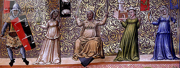 Detail der Gerechtigkeit  Miniatur im Codex Justinian Institutiones Feudorum et Alia  illuminiert?