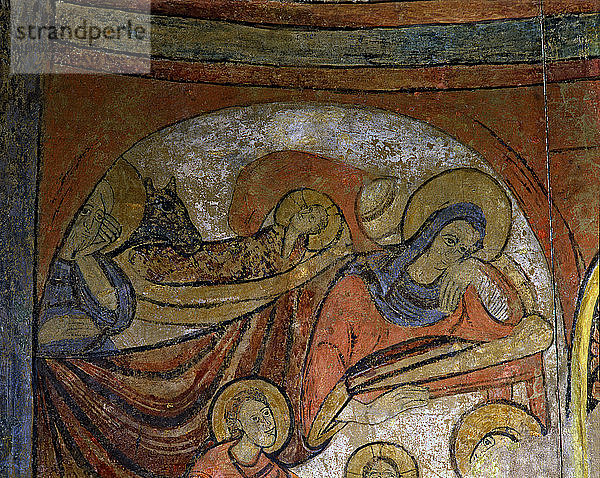 Die Geburt Christi  Detail der Wandmalereien in der Apsis  Polinyà um 1122. Sie stammen aus der Pfarrei?