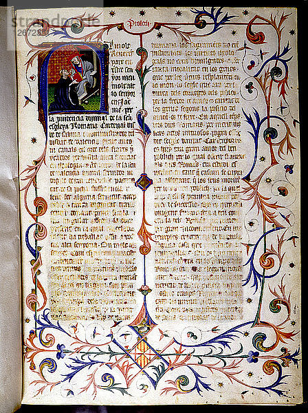 Illustrierte Seite des Manuskripts von Valerius Maximus  kopiert von Arnau de Collis im Jahr 1408 und t?