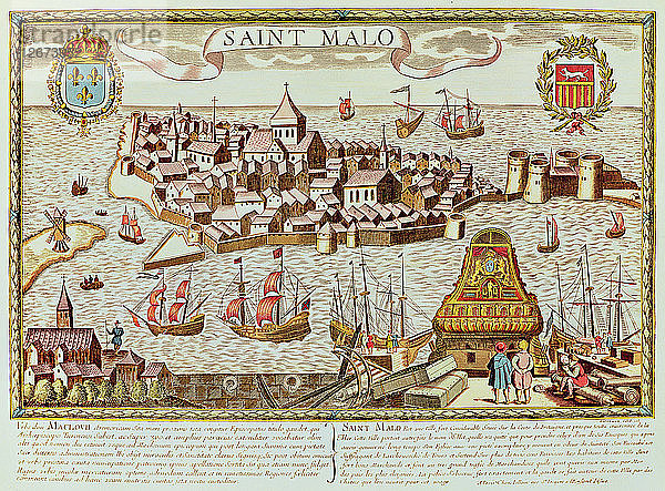 Blick auf den Hafen und die befestigte Stadt Saint Malo an der bretonischen Küste.