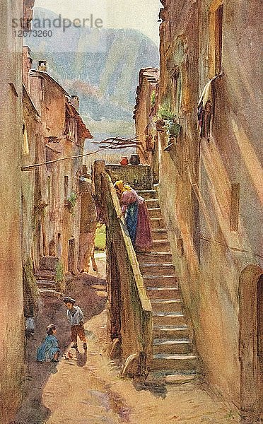 Vicolo del Ponte  Villa Nuova di Albenga  um 1910  (1912). Künstler: Walter Frederick Roofe Tyndale.