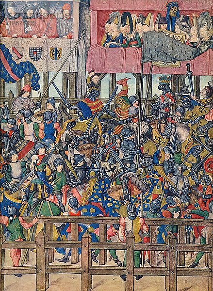 Ende des Turniers in Brügge  11. März 1392  um 15. Jahrhundert  (1937). Künstler: Emile- Aurele Van Moe.