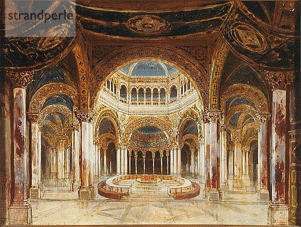 Der Tempel des Heiligen Grals. Bühnenbild für die Oper Parsifal von Richard Wagner  1882.