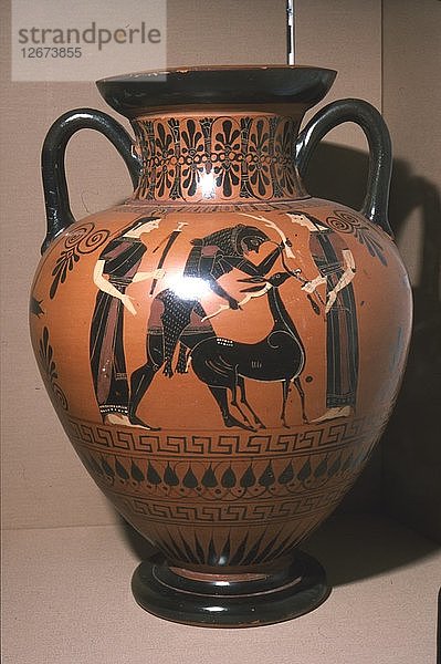 Herakles und die Hindin von Kyrneia  attische Amphorenvase  um 540 v. Chr. Künstler: Unbekannt.