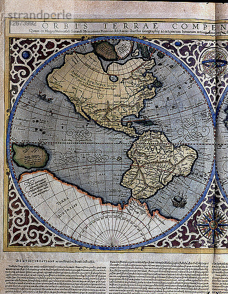Atlas von Gerardus Mercator  1595  Karte der Amerikas und eines Teils der Antarktis.