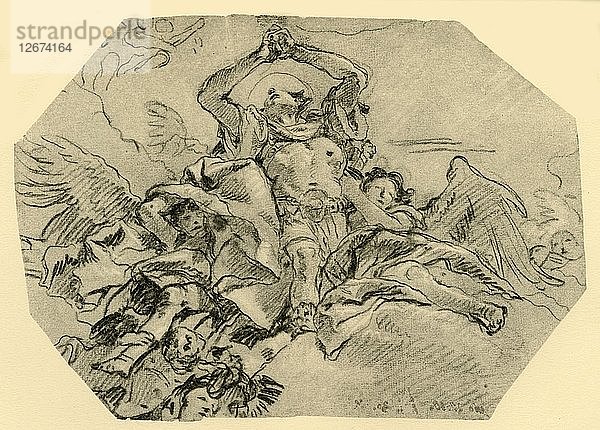 Betender Heiliger umgeben von Engeln  1762  (1928). Künstler: Giovanni Domenico Tiepolo.
