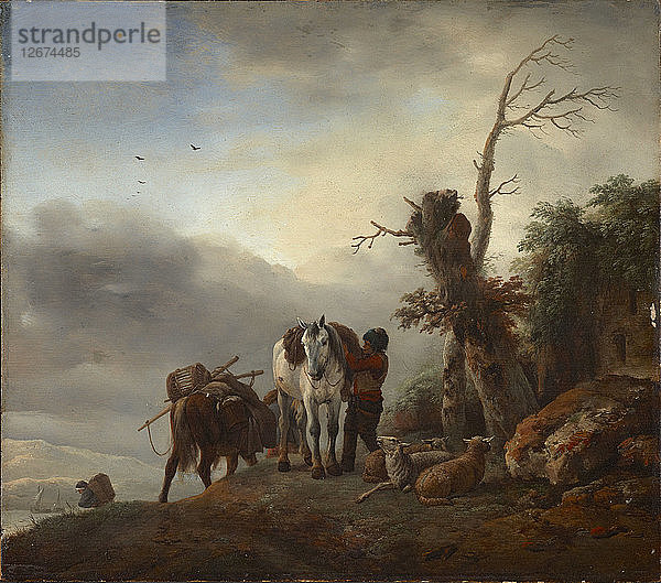 Landschaft mit Packpferden  um 1647-1648.