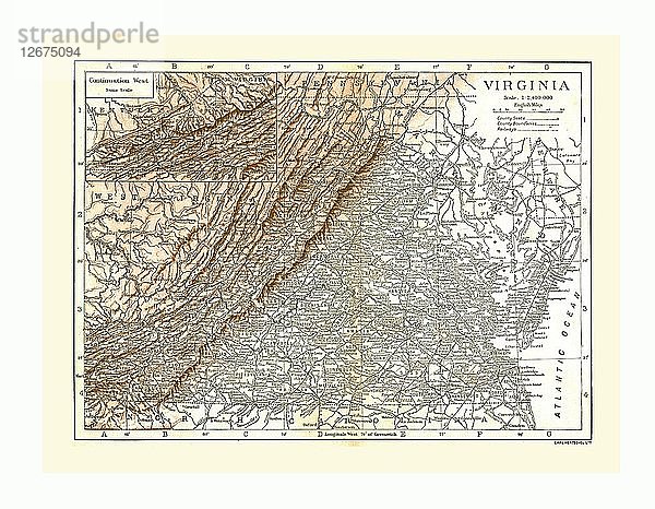 Karte von Virginia  USA  um 1900. Künstler: Carl Hentschel.