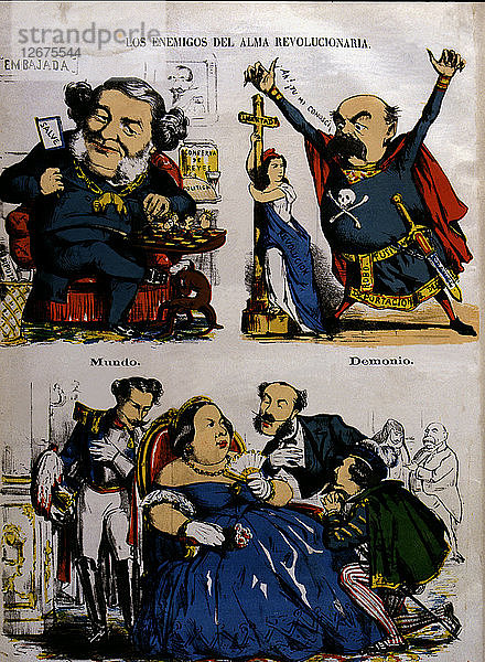 Provisorische Regierung 1869 - 1870  politische Karikatur mit den Figuren: S. Olozaga  L. Gonzale?