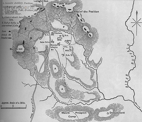 Plan der Schlacht von Laings Nek (28. Januar 1881)  ca. 1880er Jahre. Künstler: Unbekannt.
