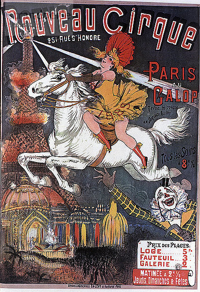 Plakat zur Ankündigung des Nouveau Cirque in Paris  Zeichnung 1889.