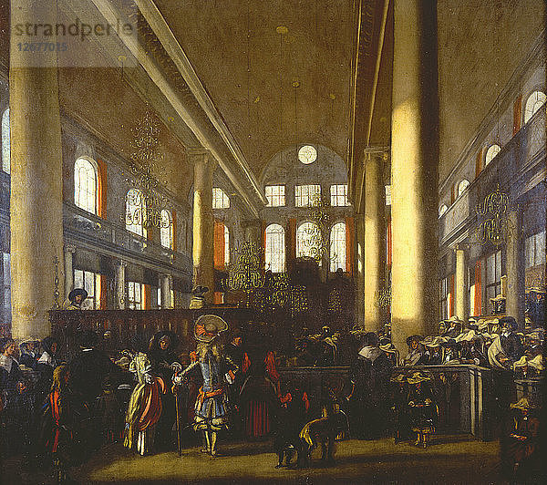 Innenraum der Portugiesischen Synagoge in Amsterdam  um 1680.