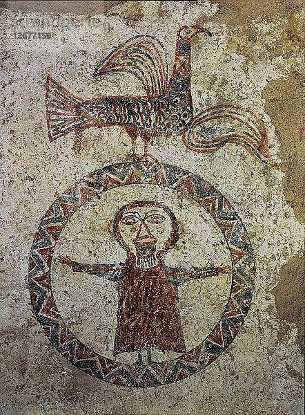 Gebet  Detail der Wandmalerei in der Apsis der vorromanischen Kirche von Sant Quirze?