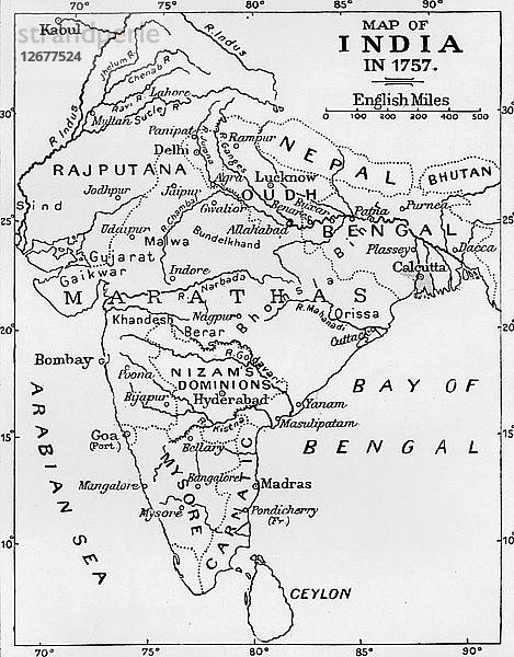 Karte von Indien im Jahr 1757  (um 1912). Künstler: Unbekannt.