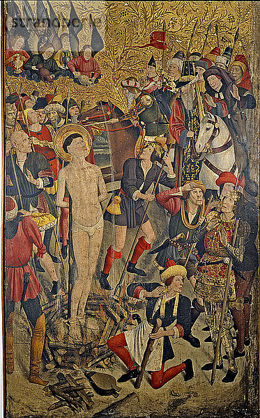 Altarbild des Heiligen Vinzenz von Sarria  Detail des Heiligen Vinzenz auf dem Scheiterhaufen  von Jaume Huguet.