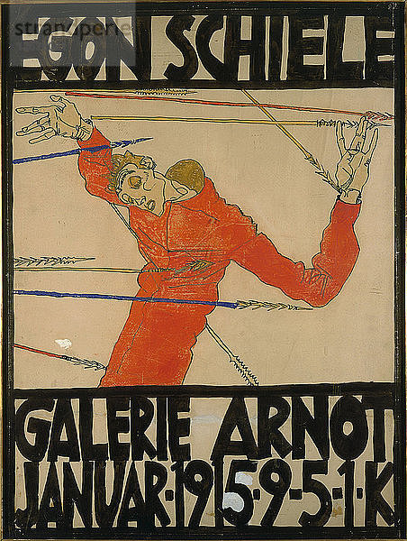 Selbstbildnis als Heiliger Sebastian. Plakat für Schieles Ausstellung in der Arnot Gallery  1915.