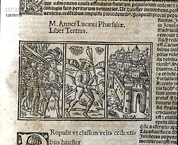 Pharsalia  historisches Epos  Kupferstich am Anfang von Buch III der gedruckten Ausgabe ?