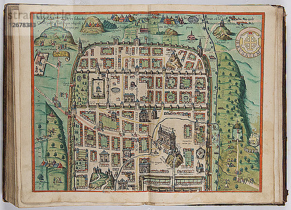 Die Jerusalem-Karte (aus: Civitates Orbis Terrarum)  1572.